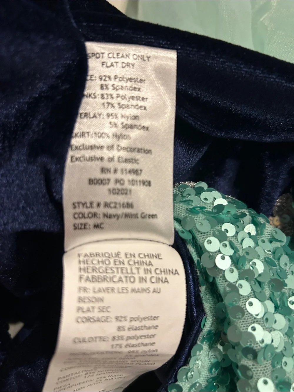 Revolution Navy and Mint Sequin Tulle Girls Dance Costume Dress - MC